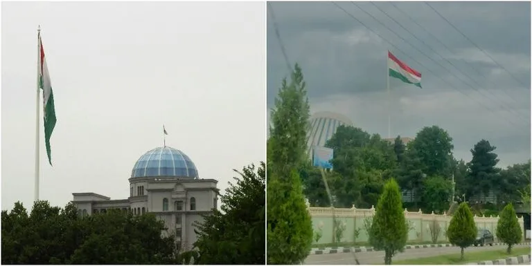 タジキスタンの首都ドシャンベにあるFlagstock(フラグシュトク)とタジキスタンの国旗