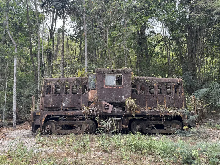 クリスマス島のCrab Bridgeのそばにある戦跡。朽ちた戦時中の貨車。
