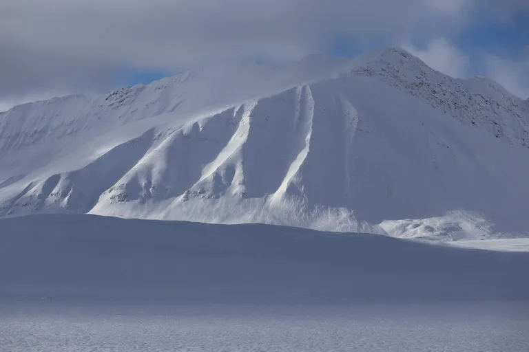 Spitsbergen島で見る切り立った崖と北極海をクルーズする船から見えるIsfjorden(イスフィヨルド)の景色