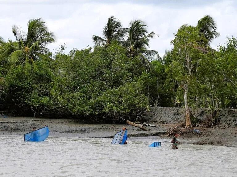 バングラデシュのデルタ地帯で漁をする人たち
