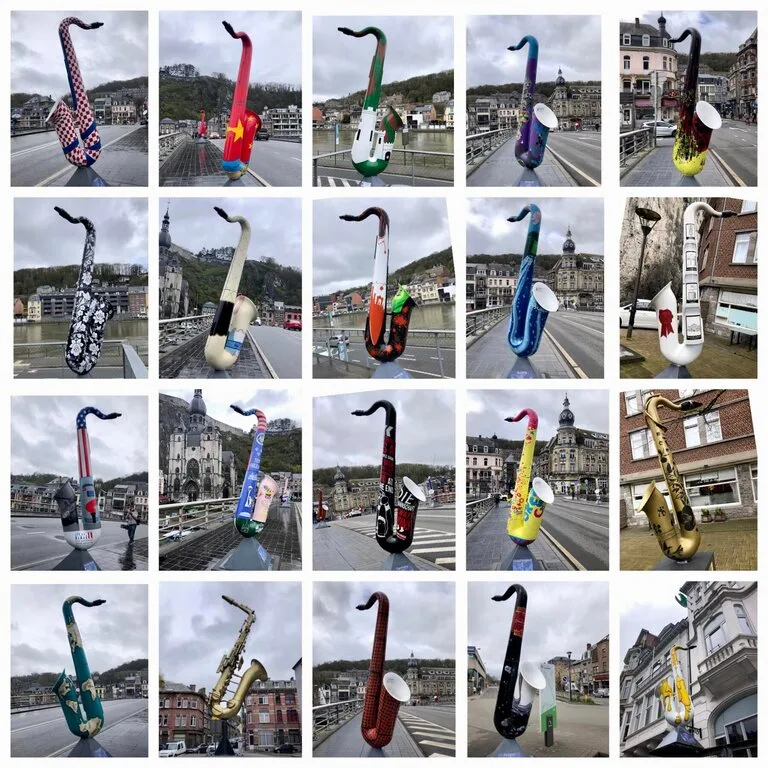 ベルギー・ディナンの町にあるサクソフォンのオブジェたち