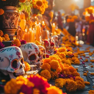 メキシコ 死者の日 お祭り ガイコツ マリーゴールド