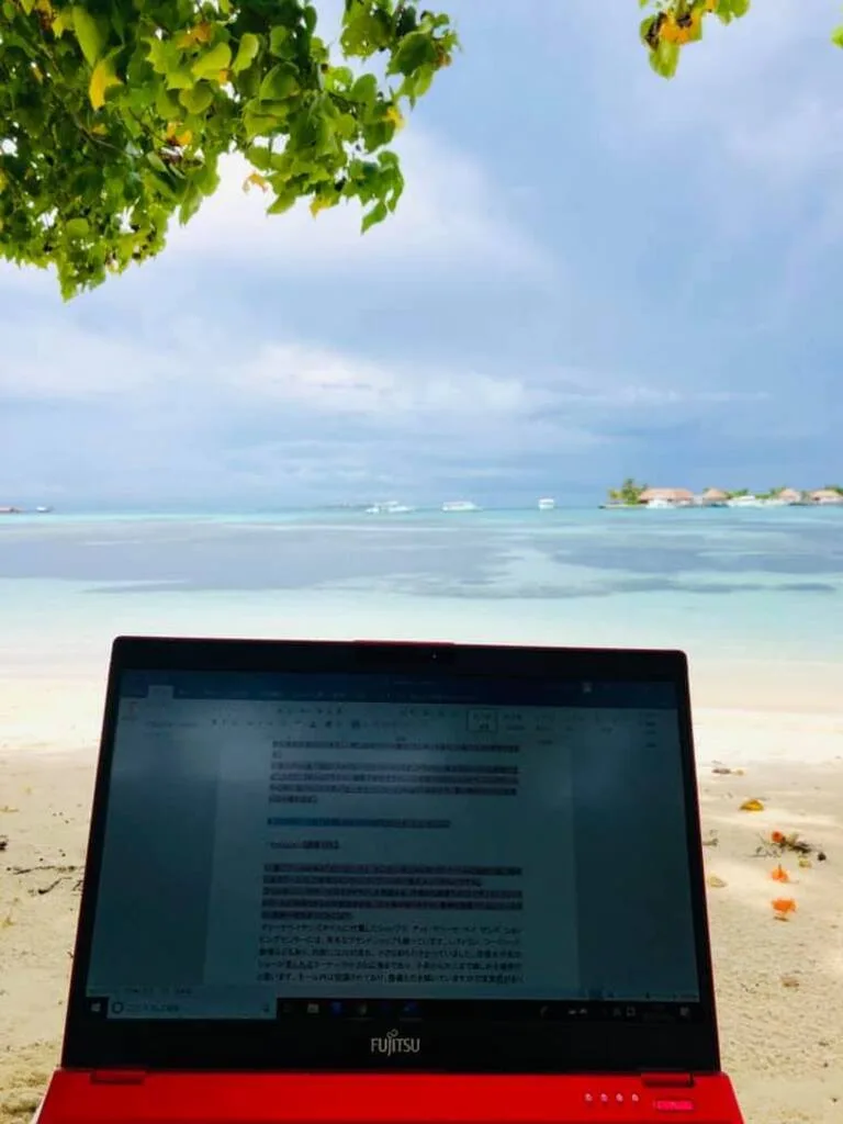 ビーチとVPNを経由しているノートパソコン