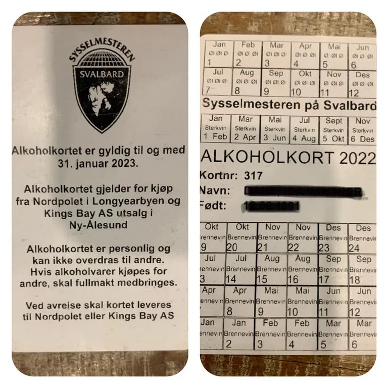 スヴァールバルの住人用アルコール購入カード