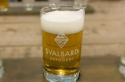 Svalbard Brewery のテイスティング用に北極クラフトビールの入ったグラス
