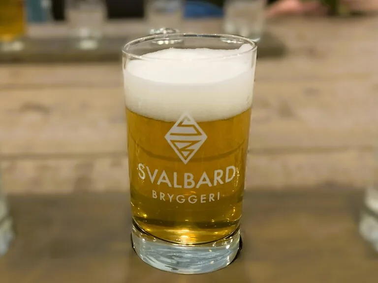 Svalbard Brewery のテイスティング用に北極クラフトビールの入ったグラス
