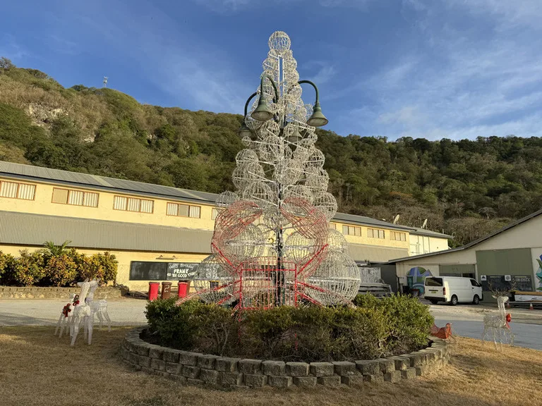 クリスマス島にある野外クリスマスツリ―とカニの電飾