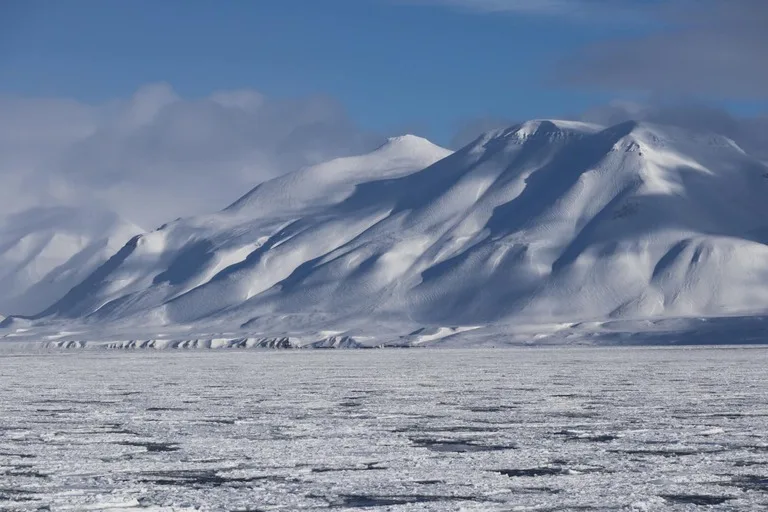 Fjord-cruise to Billefjordenで北極海をクルーズする船から見えるフィヨルドの景色