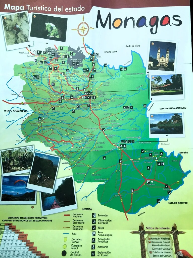 ベネズエラのMonagasの観光地図