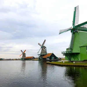 ザーンセ・スカンスに並ぶ伝統的な風車の風景