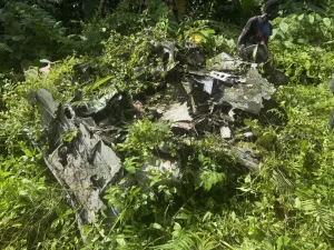 ブーゲンビル島のジャングルに埋もれる第二次世界大戦の戦闘機残骸