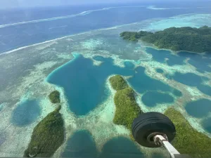パラオの遊覧飛行から見下ろすロックアイランドのユニークな地形
